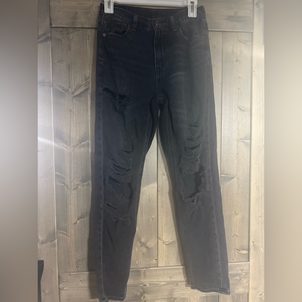 American Eagle Black Distressed High Rise Straight Jeans – Size 0 Regular
